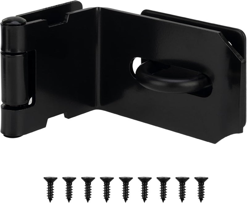 KIMIWISE 90 Degree Door Hasp Latch, 4" Stainless Steel Security Padlock Hasp, Suitable for Indoor and Outdoor Right Angle Shed/Push/Sliding/Barn Doors, Black, 1 Pack - Image 1